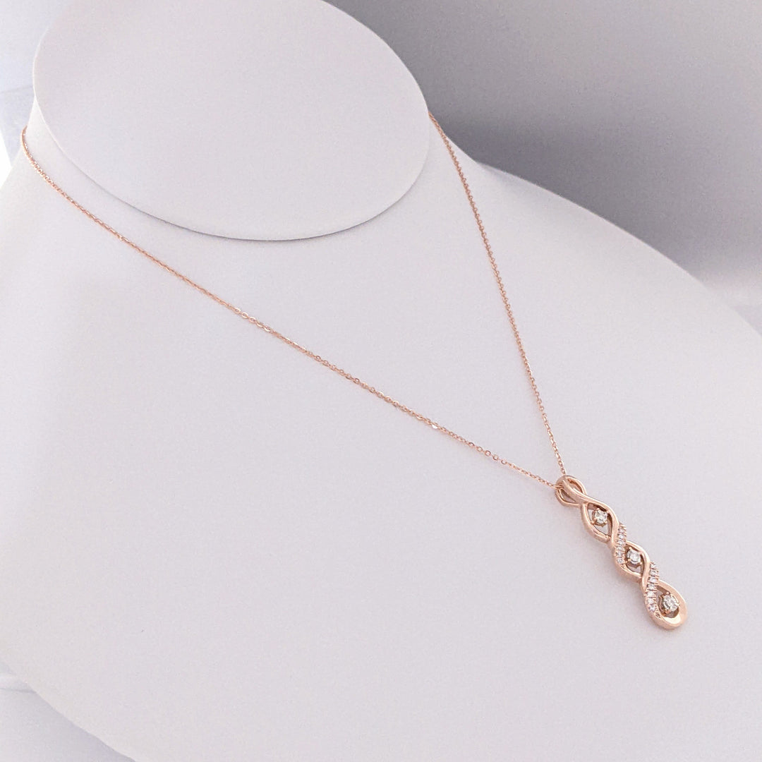 14K ROSE ROUND (16) MELEE "HEARTBEAT" TWIST ESTATE PENDANT & CHAIN 3.7 GRAMS