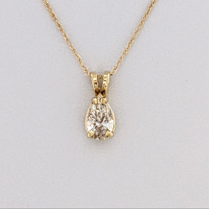 14K .87 CARAT TOTAL SI2 H DIAMOND PEAR ESTATE PENDANT & CHAIN 1.9 GRAMS