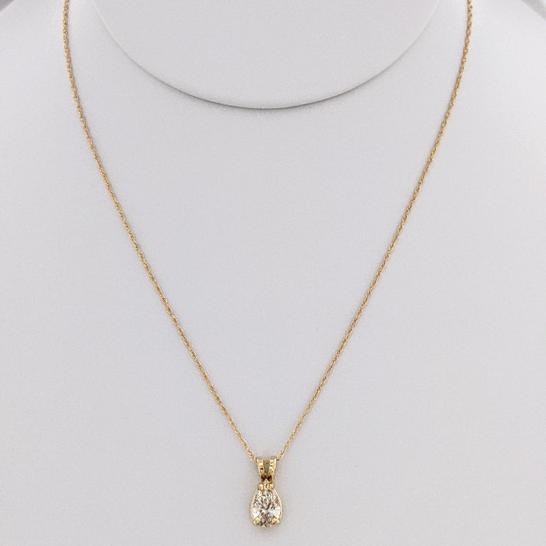 14K .87 CARAT TOTAL SI2 H DIAMOND PEAR ESTATE PENDANT & CHAIN 1.9 GRAMS