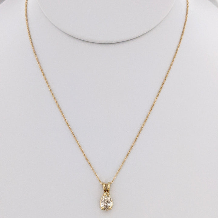 14K .87 CARAT TOTAL SI2 H DIAMOND PEAR ESTATE PENDANT & CHAIN 1.9 GRAMS