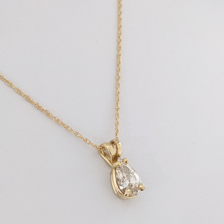 14K .87 CARAT TOTAL SI2 H DIAMOND PEAR ESTATE PENDANT & CHAIN 1.9 GRAMS