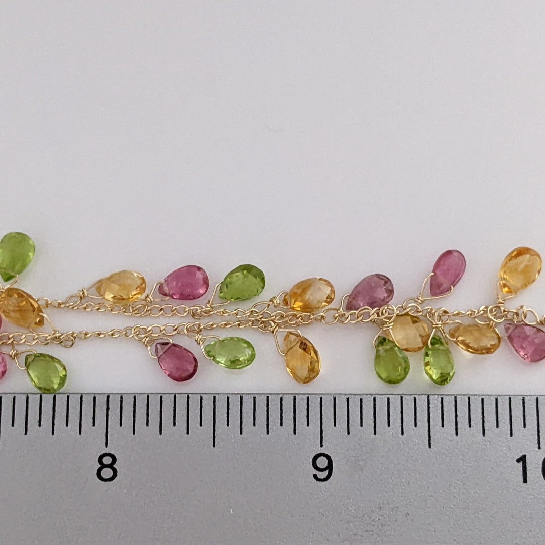 14K PINK TOURMALINE, PERIDOT, CITRINE BEAD DANGLE ESTATE NECKLACE 4.6 GRAMS