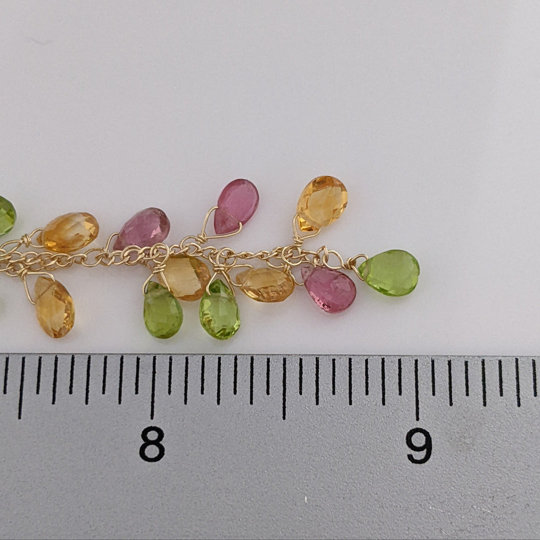 14K PINK TOURMALINE, PERIDOT, CITRINE BEAD DANGLE ESTATE NECKLACE 4.6 GRAMS