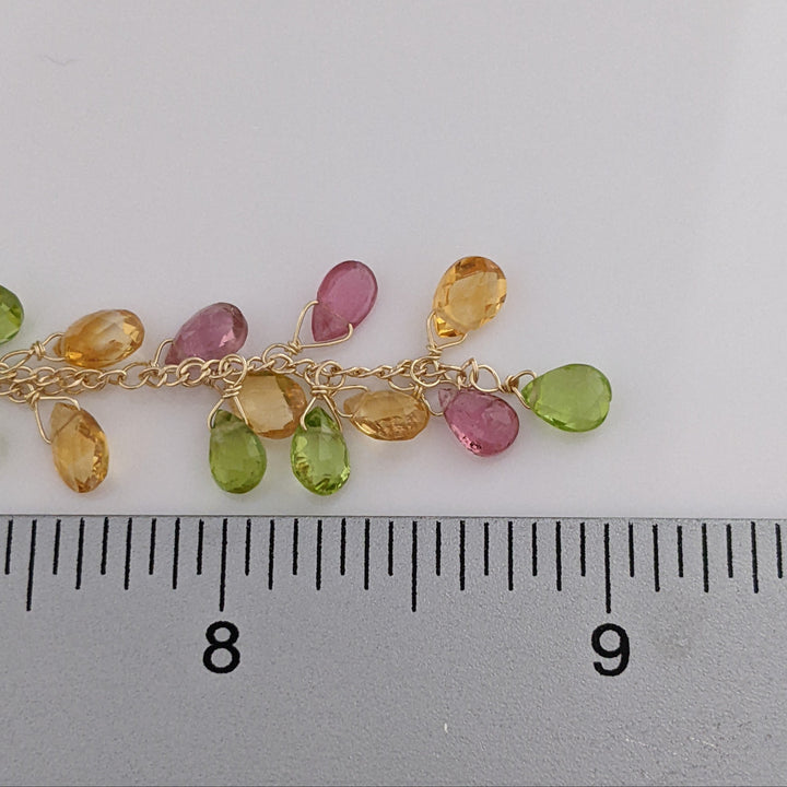 14K PINK TOURMALINE, PERIDOT, CITRINE BEAD DANGLE ESTATE NECKLACE 4.6 GRAMS