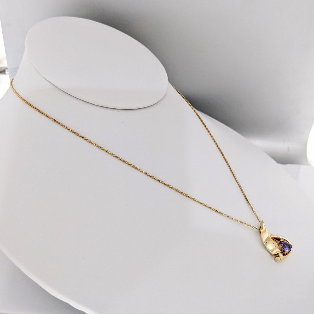14K TANZANITE TRILLION 5MM WITH MELEE FREE FORM ESTATE PENDANT & CHAIN 4.2 GRAMS