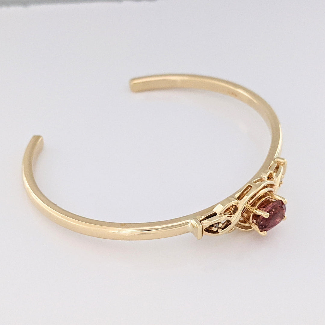 14K PINK TOURMALINE OVAL 6X8 WTH (2) MELEE ESTATE CUFF BRACELET 19.2 GRAMS