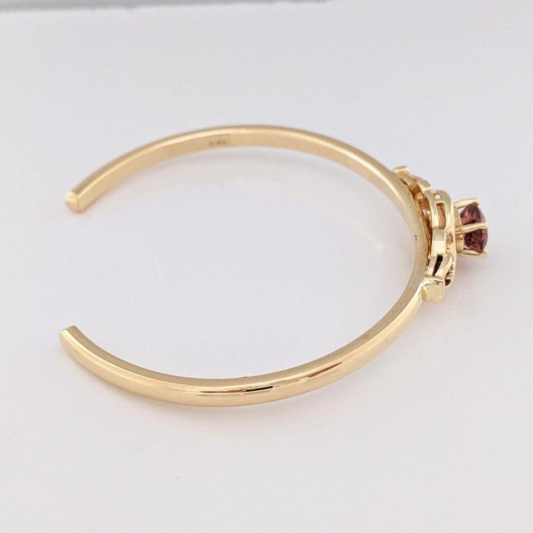 14K PINK TOURMALINE OVAL 6X8 WTH (2) MELEE ESTATE CUFF BRACELET 19.2 GRAMS