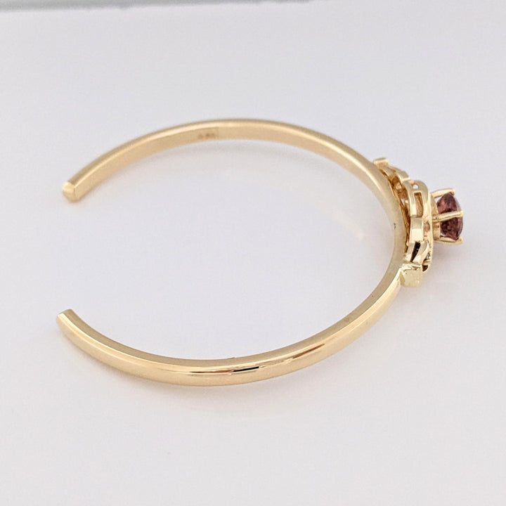 14K PINK TOURMALINE OVAL 6X8 WTH (2) MELEE ESTATE CUFF BRACELET 19.2 GRAMS