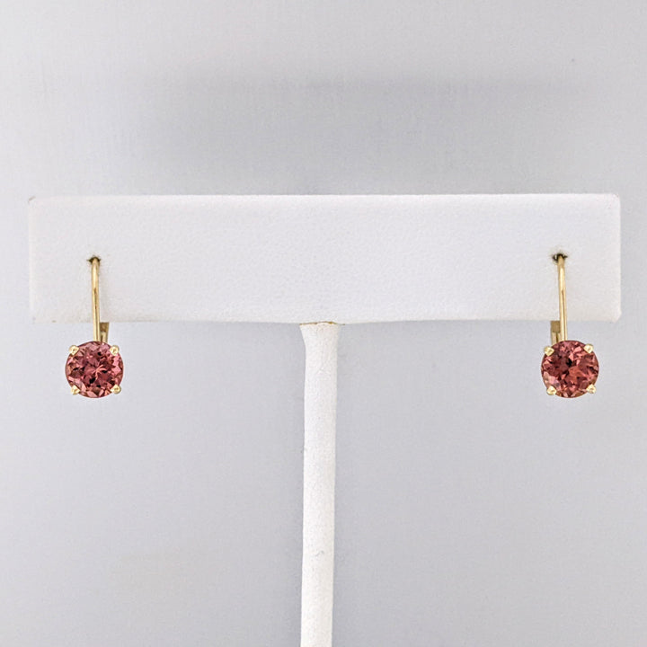 14K PINK TOURMALINE ROUND 6MM LEVERBACK ESTATE EARRINGS 1.6 GRAMS
