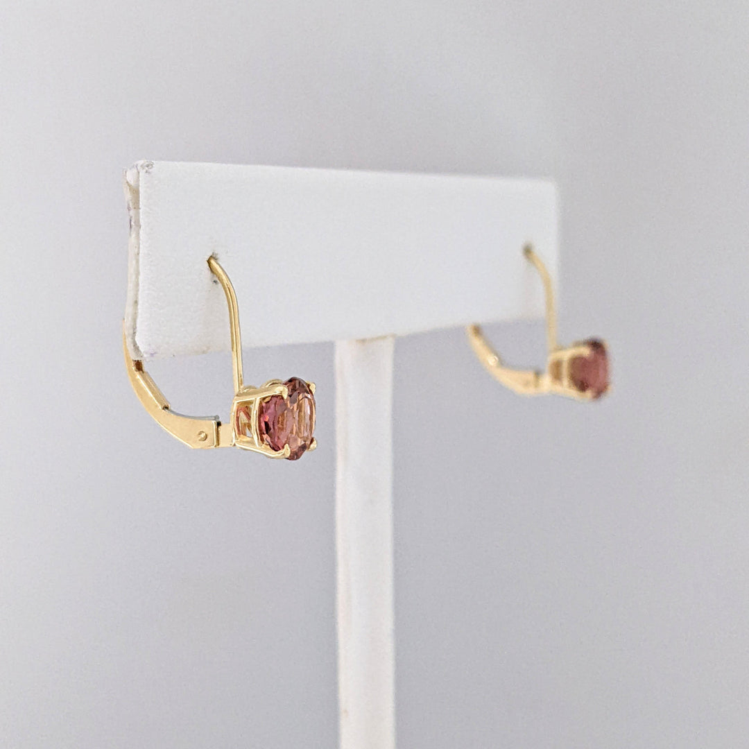 14K PINK TOURMALINE ROUND 6MM LEVERBACK ESTATE EARRINGS 1.6 GRAMS