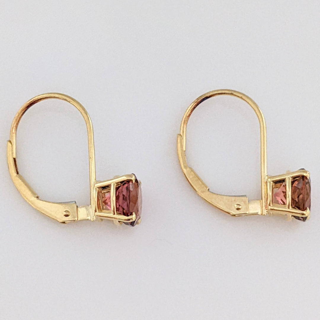 14K PINK TOURMALINE ROUND 6MM LEVERBACK ESTATE EARRINGS 1.6 GRAMS