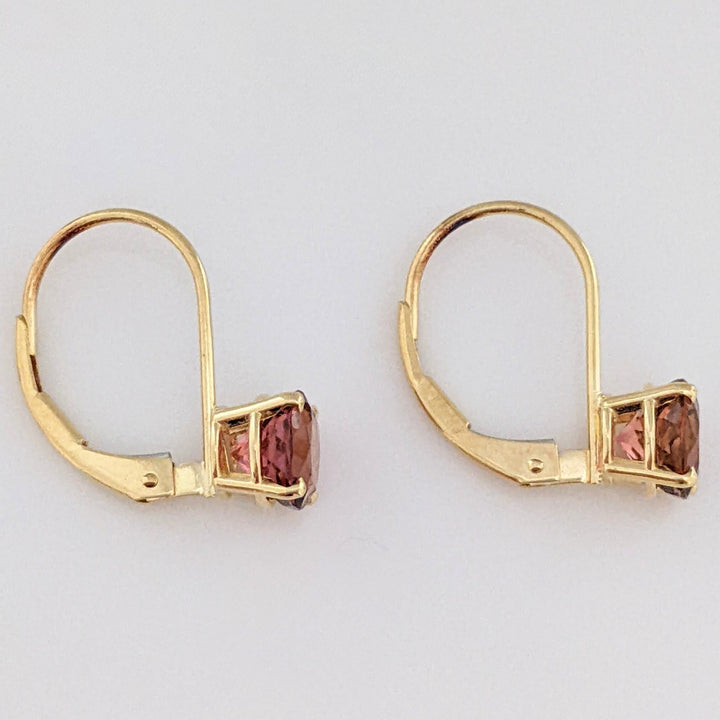 14K PINK TOURMALINE ROUND 6MM LEVERBACK ESTATE EARRINGS 1.6 GRAMS