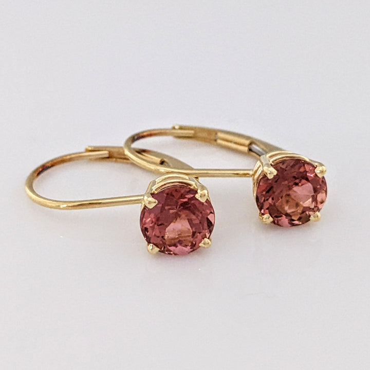 14K PINK TOURMALINE ROUND 6MM LEVERBACK ESTATE EARRINGS 1.6 GRAMS
