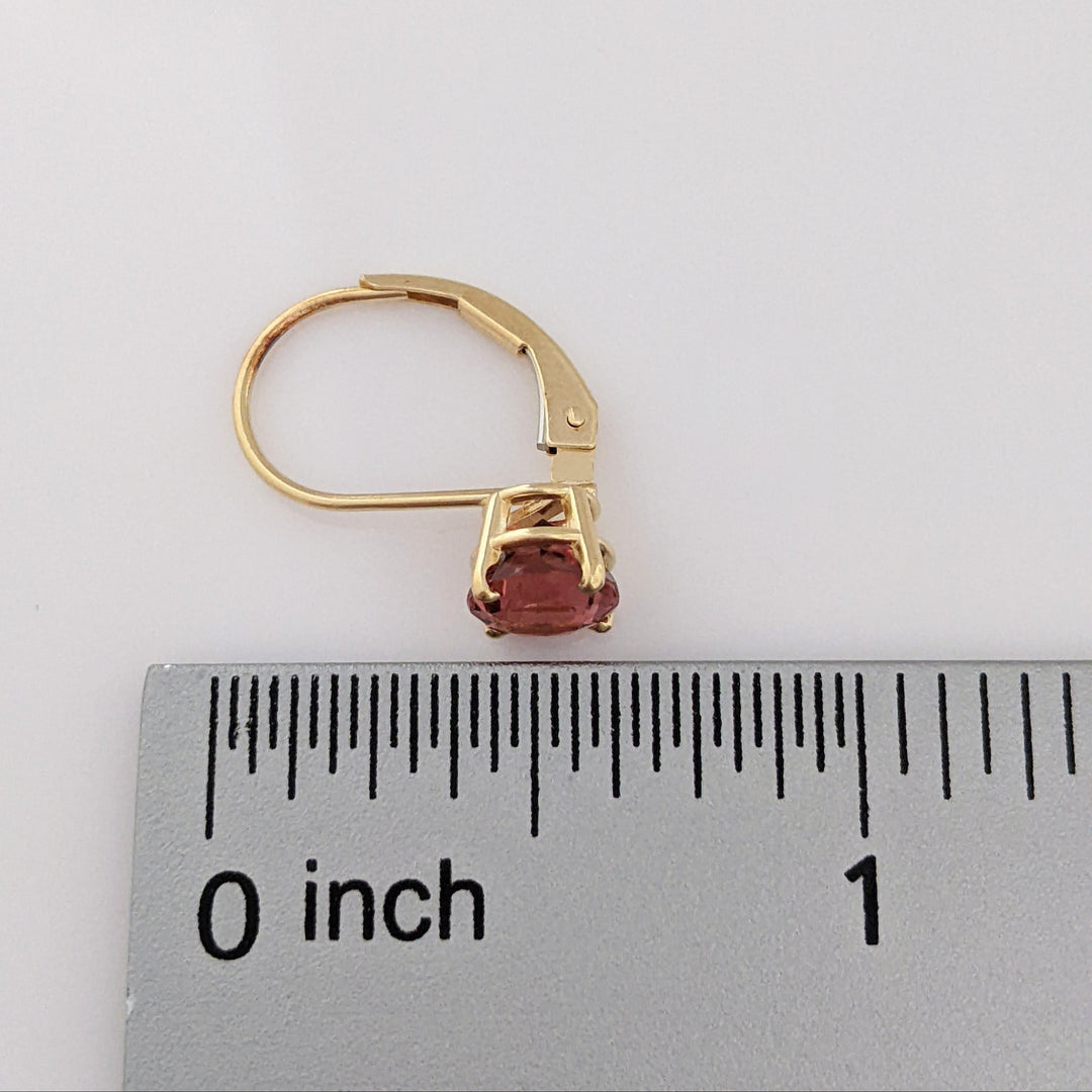 14K PINK TOURMALINE ROUND 6MM LEVERBACK ESTATE EARRINGS 1.6 GRAMS