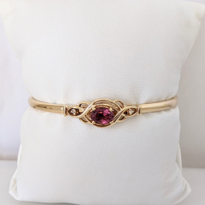 14K PINK TOURMALINE OVAL 6X8 WTH (2) MELEE ESTATE CUFF BRACELET 19.2 GRAMS
