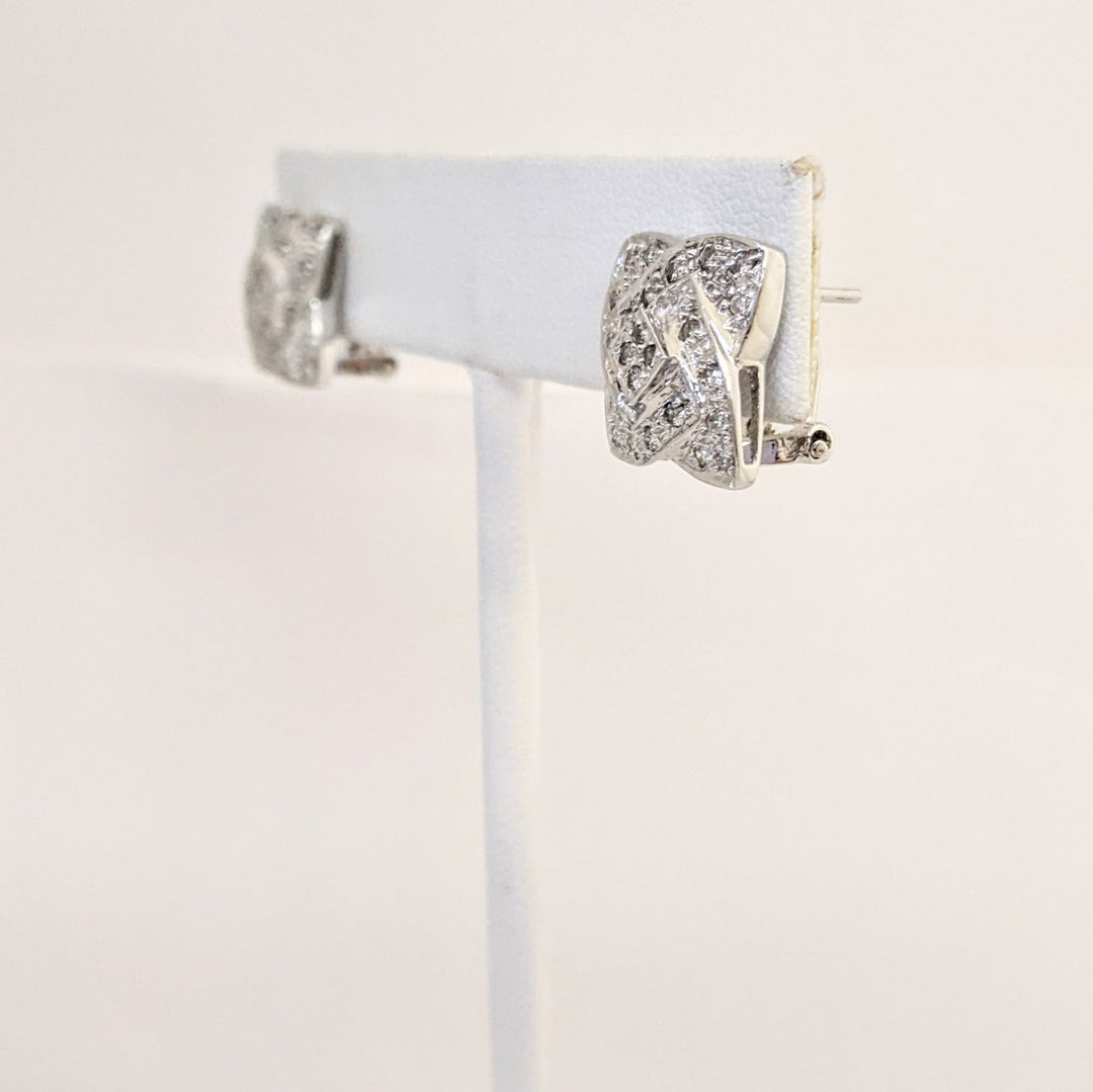 14K WHITE .48 CARAT TOTAL WEIGHT I1 I DIAMOND ROUND (48) CLUSTER FLORAL ESTATE EARRINGS 4.9 GRAMS