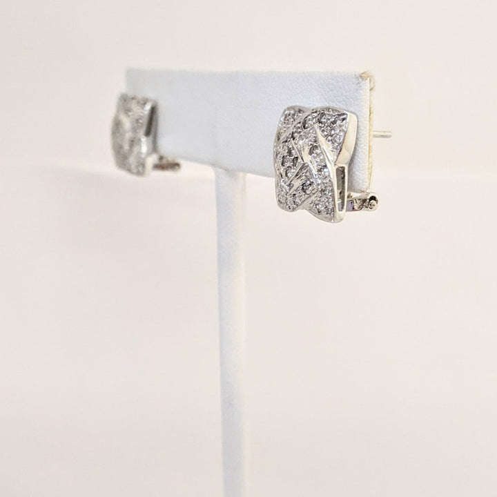 14K WHITE .48 CARAT TOTAL WEIGHT I1 I DIAMOND ROUND (48) CLUSTER FLORAL ESTATE EARRINGS 4.9 GRAMS