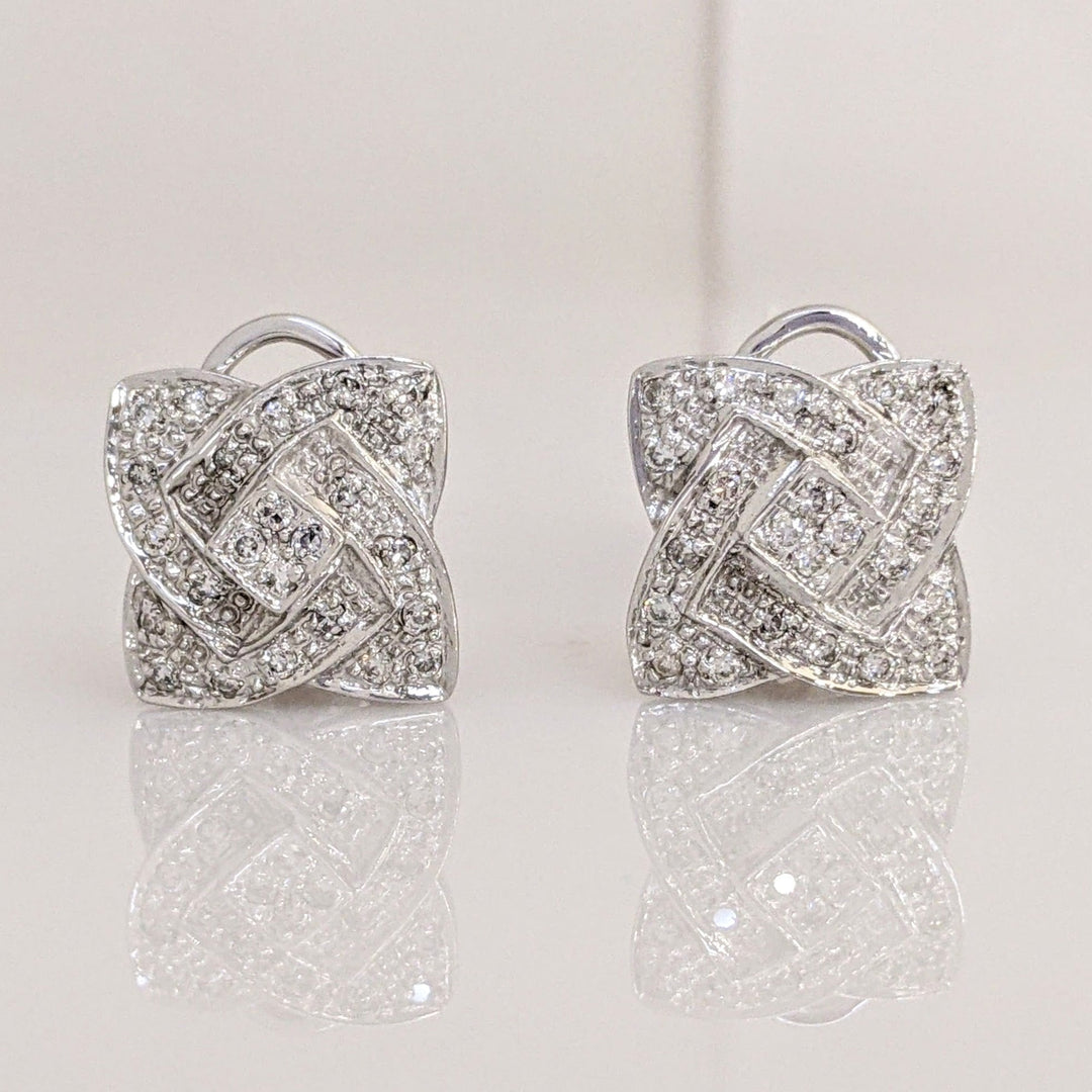 14K WHITE .48 CARAT TOTAL WEIGHT I1 I DIAMOND ROUND (48) CLUSTER FLORAL ESTATE EARRINGS 4.9 GRAMS