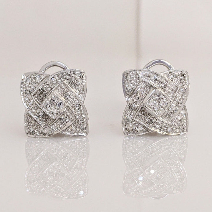 14K WHITE .48 CARAT TOTAL WEIGHT I1 I DIAMOND ROUND (48) CLUSTER FLORAL ESTATE EARRINGS 4.9 GRAMS