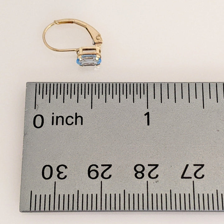 14K BLUE TOPAZ OVAL 4X6 LEVERBACK ESTATE EARRINGS 0.8 GRAMS