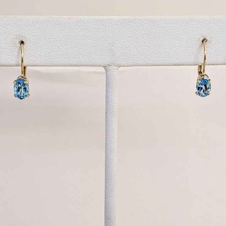 14K BLUE TOPAZ OVAL 4X6 LEVERBACK ESTATE EARRINGS 0.8 GRAMS
