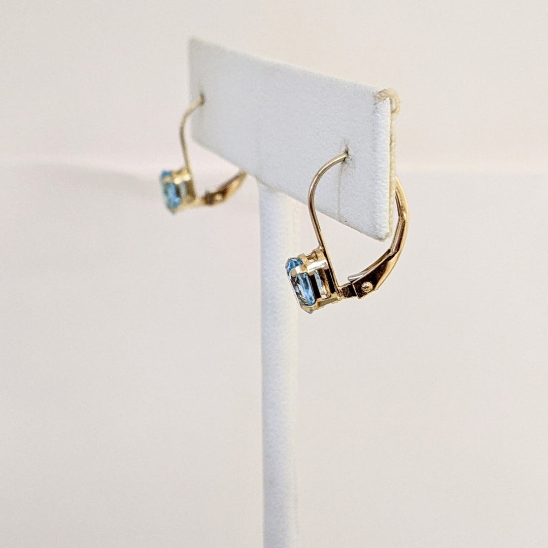 14K BLUE TOPAZ OVAL 4X6 LEVERBACK ESTATE EARRINGS 0.8 GRAMS