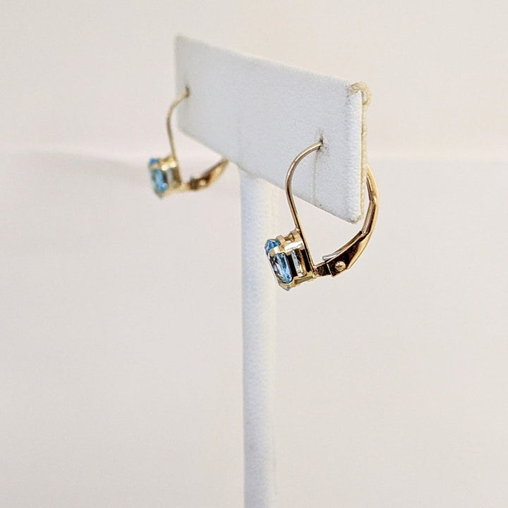 14K BLUE TOPAZ OVAL 4X6 LEVERBACK ESTATE EARRINGS 0.8 GRAMS