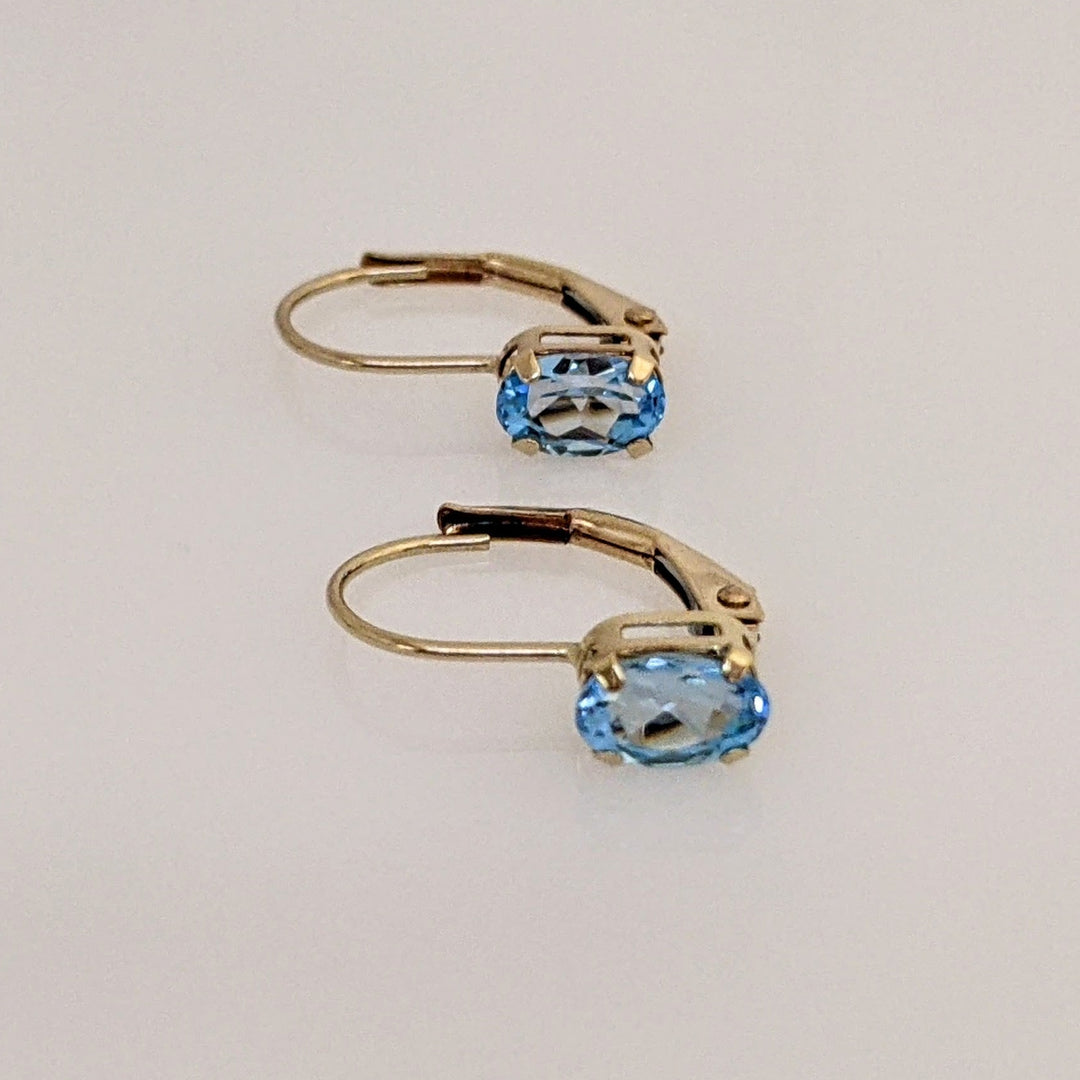 14K BLUE TOPAZ OVAL 4X6 LEVERBACK ESTATE EARRINGS 0.8 GRAMS