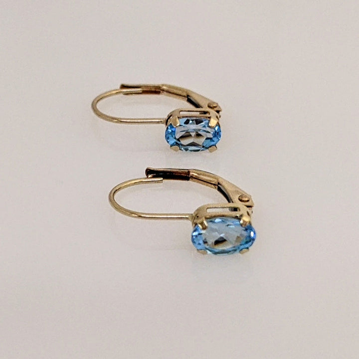 14K BLUE TOPAZ OVAL 4X6 LEVERBACK ESTATE EARRINGS 0.8 GRAMS