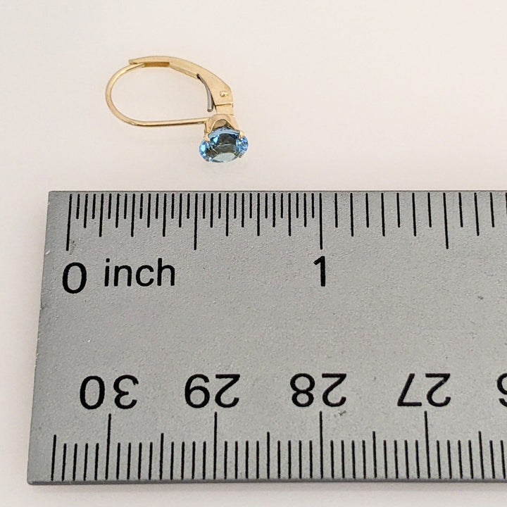 10K BLUE TOPAZ ROUND 5MM ESTATE LEVERBACK EARRINGS 0.8 GRAMS