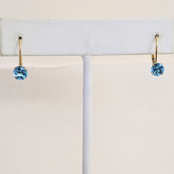 10K BLUE TOPAZ ROUND 5MM ESTATE LEVERBACK EARRINGS 0.8 GRAMS