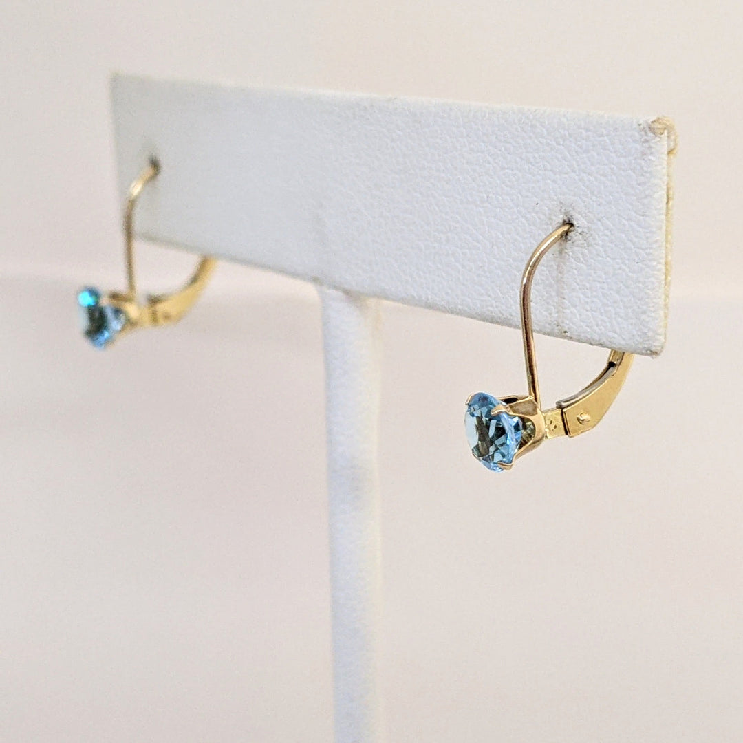 10K BLUE TOPAZ ROUND 5MM ESTATE LEVERBACK EARRINGS 0.8 GRAMS