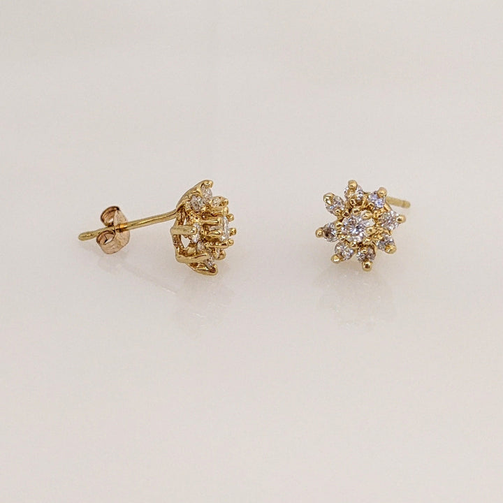 14K .50 CARAT TOTAL WEIGHT SI1 H DIAMOND ROUND (18) ESTATE CLUSTER EARRINGS 1.1 GRAMS