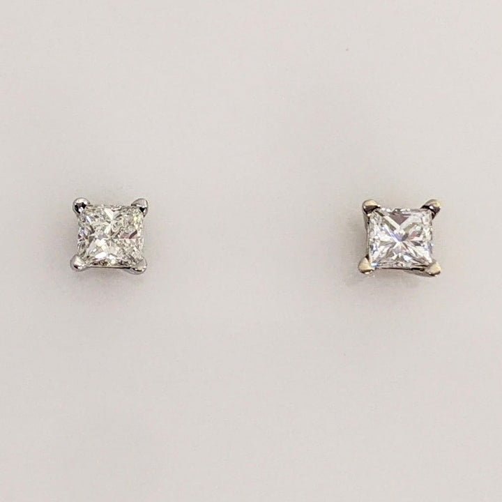 14K WHITE .30 CARAT TOTAL WEIGHT I1 G DIAMOND PRINCESS CUT (2) ESTATE STUD EARRINGS 0.7 GRAMS