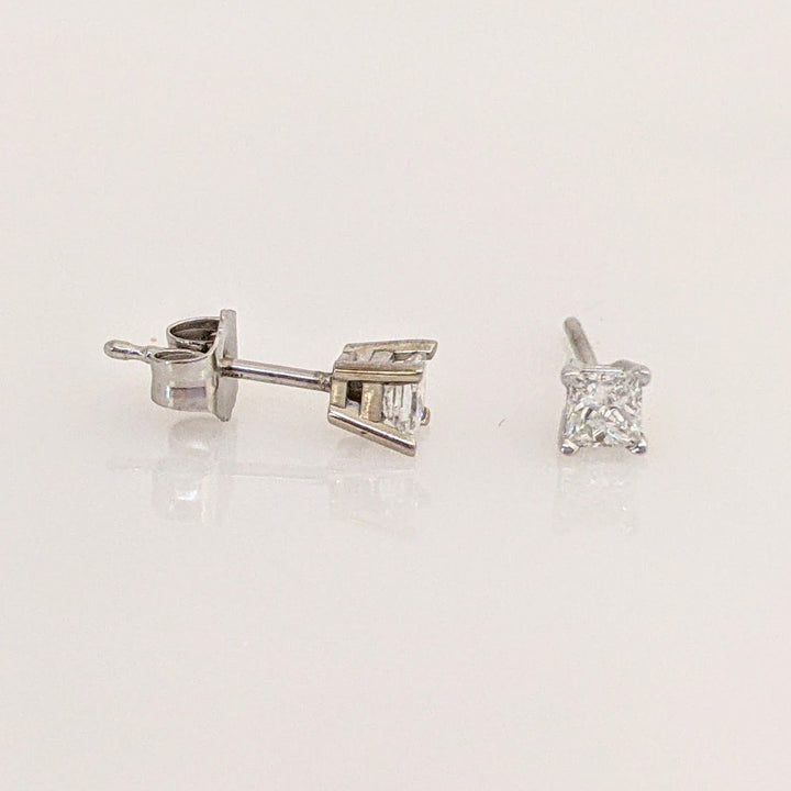 14K WHITE .30 CARAT TOTAL WEIGHT I1 G DIAMOND PRINCESS CUT (2) ESTATE STUD EARRINGS 0.7 GRAMS