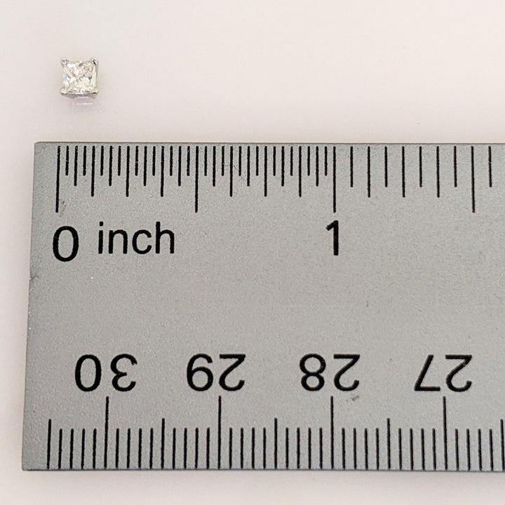 14K WHITE .30 CARAT TOTAL WEIGHT I1 G DIAMOND PRINCESS CUT (2) ESTATE STUD EARRINGS 0.7 GRAMS