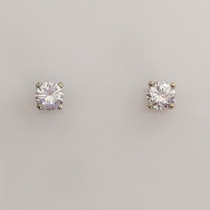 14K WHITE .30 CARAT TOTAL WEIGHT SI1-SI2 H DIAMOND ROUND (2) ESTATE STUD EARRINGS 0.7 GRAMS