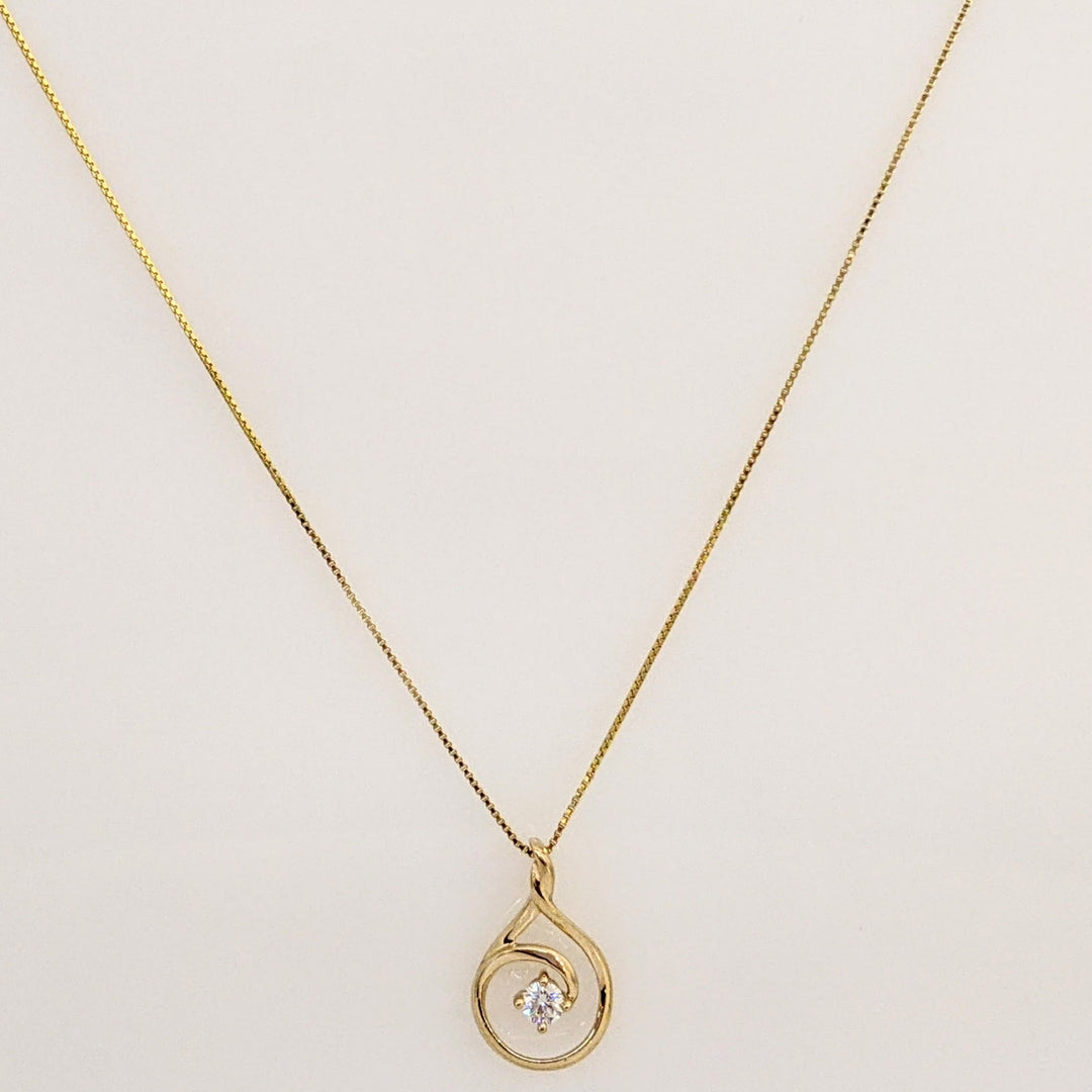 14K .14 CARAT TOTAL SI2 I DIAMOND ROUND TWIST TOP ESTATE PENDANT & CHAIN 2.4 GRAMS