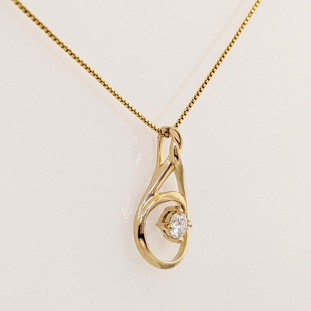 14K .14 CARAT TOTAL SI2 I DIAMOND ROUND TWIST TOP ESTATE PENDANT & CHAIN 2.4 GRAMS
