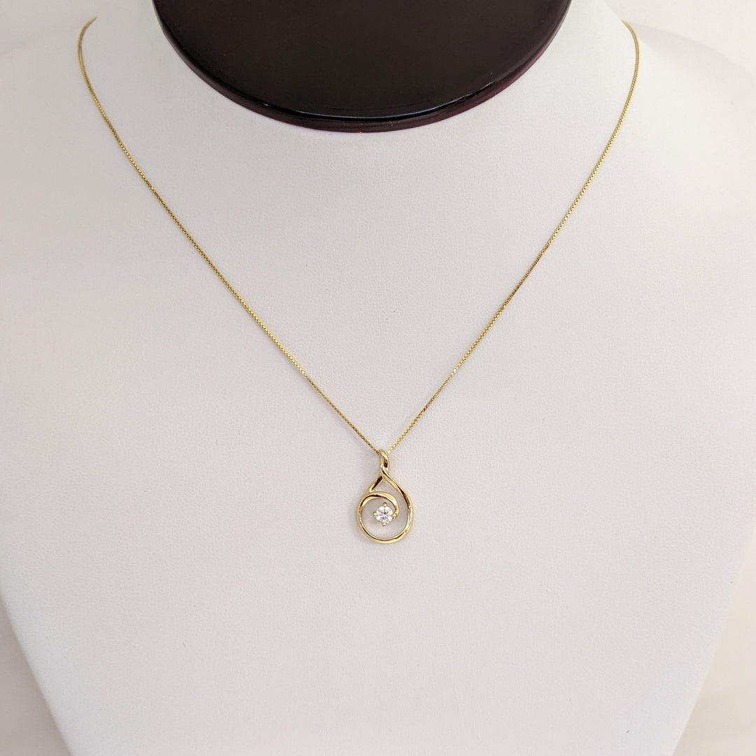 14K .14 CARAT TOTAL SI2 I DIAMOND ROUND TWIST TOP ESTATE PENDANT & CHAIN 2.4 GRAMS