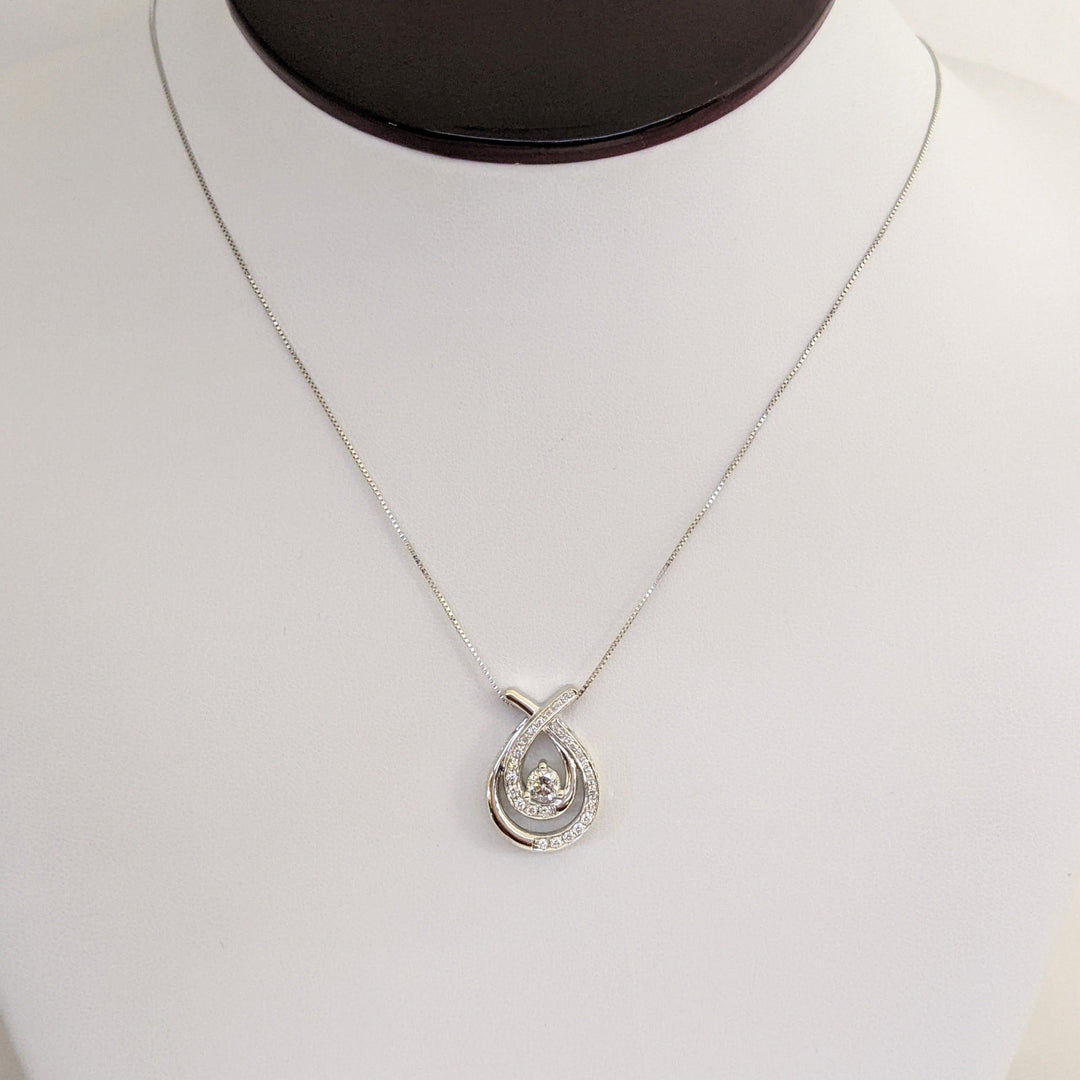 14KW .43 CARAT TOTAL WEIGHT DIAMOND ROUND (27) TWIST 2- ROW ESTATE PENDANT & CHAIN 4.0 GRAMS
