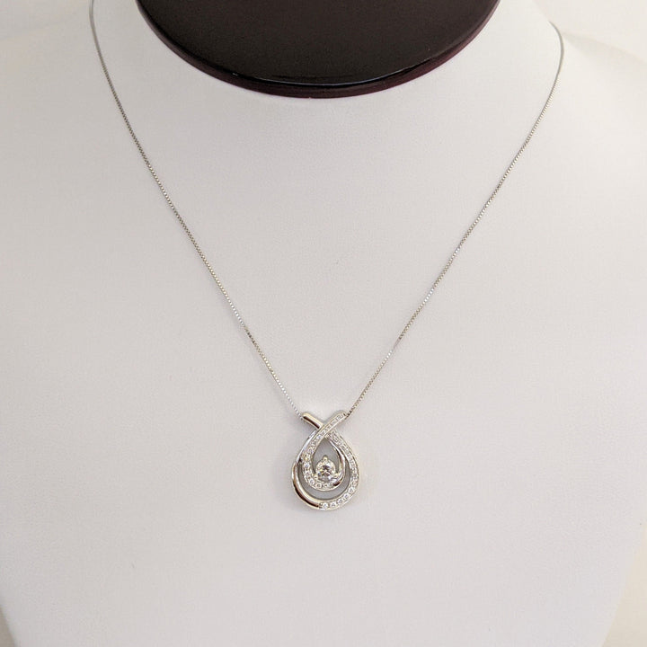 14KW .43 CARAT TOTAL WEIGHT DIAMOND ROUND (27) TWIST 2- ROW ESTATE PENDANT & CHAIN 4.0 GRAMS