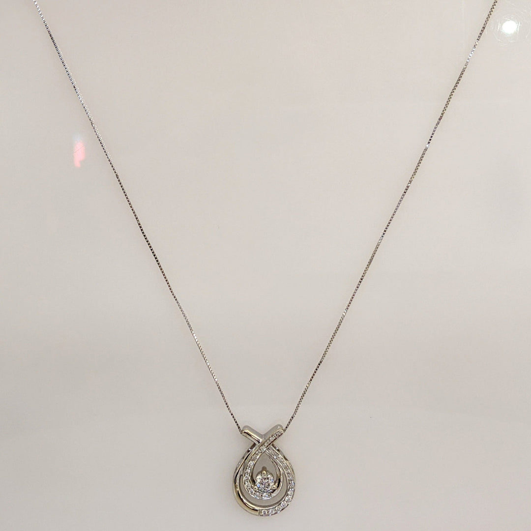 14KW .43 CARAT TOTAL WEIGHT DIAMOND ROUND (27) TWIST 2- ROW ESTATE PENDANT & CHAIN 4.0 GRAMS