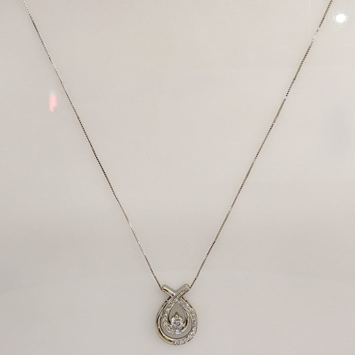 14KW .43 CARAT TOTAL WEIGHT DIAMOND ROUND (27) TWIST 2- ROW ESTATE PENDANT & CHAIN 4.0 GRAMS