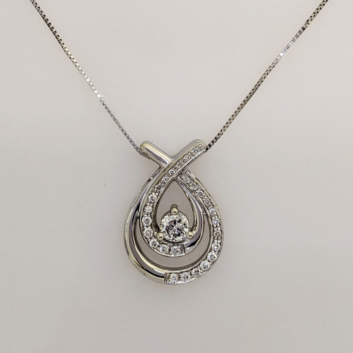 14KW .43 CARAT TOTAL WEIGHT DIAMOND ROUND (27) TWIST 2- ROW ESTATE PENDANT & CHAIN 4.0 GRAMS