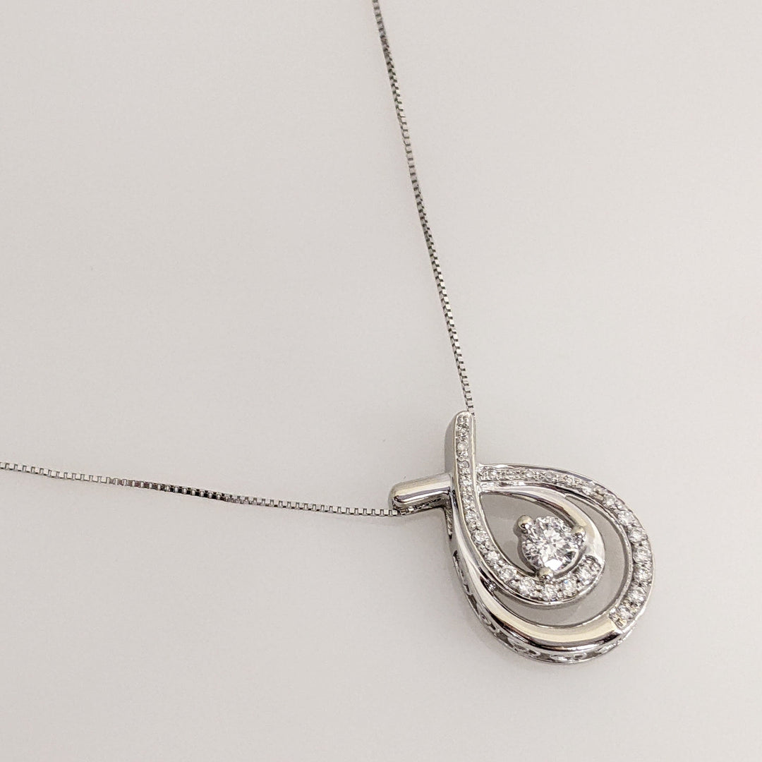 14KW .43 CARAT TOTAL WEIGHT DIAMOND ROUND (27) TWIST 2- ROW ESTATE PENDANT & CHAIN 4.0 GRAMS