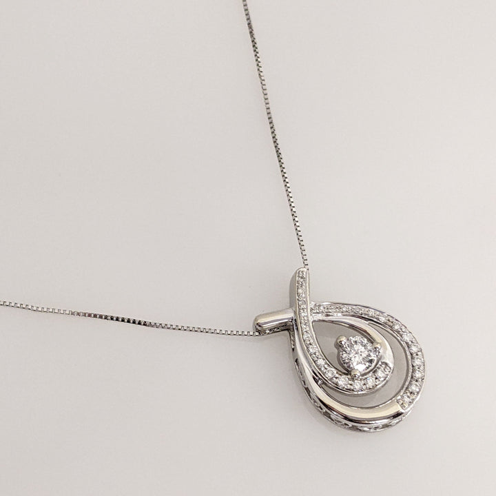 14KW .43 CARAT TOTAL WEIGHT DIAMOND ROUND (27) TWIST 2- ROW ESTATE PENDANT & CHAIN 4.0 GRAMS