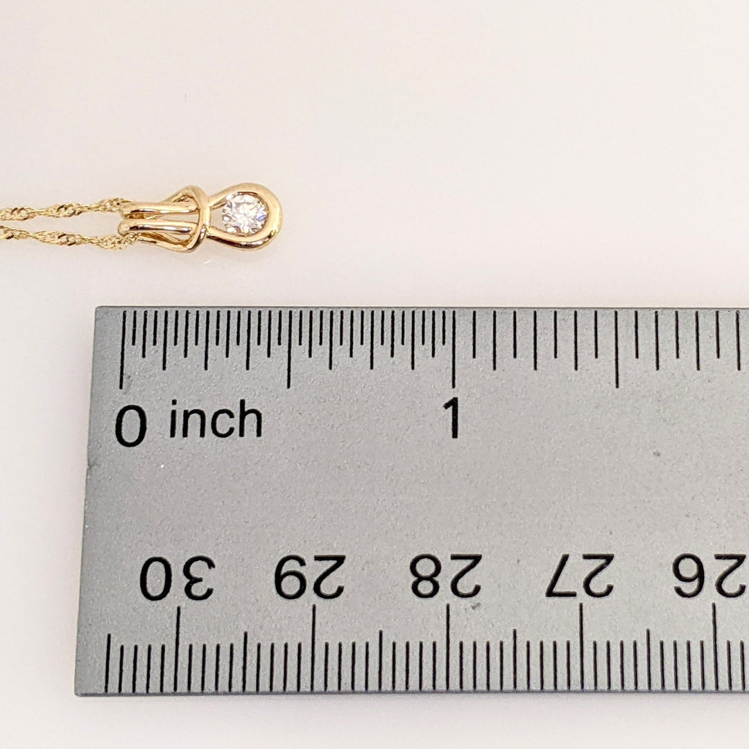 14K .16 CARAT TOTAL VS1 I DIAMOND ROUND LOVE KNOT ESTATE PENDANT & CHAIN 1.9 GRAMS