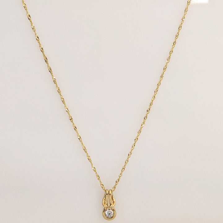 14K .16 CARAT TOTAL VS1 I DIAMOND ROUND LOVE KNOT ESTATE PENDANT & CHAIN 1.9 GRAMS