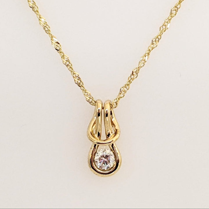 14K .16 CARAT TOTAL VS1 I DIAMOND ROUND LOVE KNOT ESTATE PENDANT & CHAIN 1.9 GRAMS